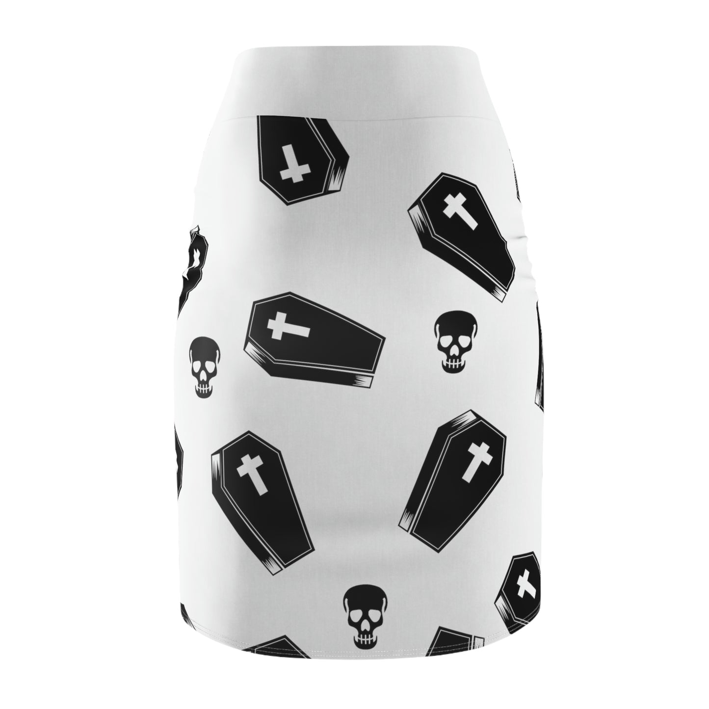 Coffin and Black Skull Pencil Skirt -(Large Print)