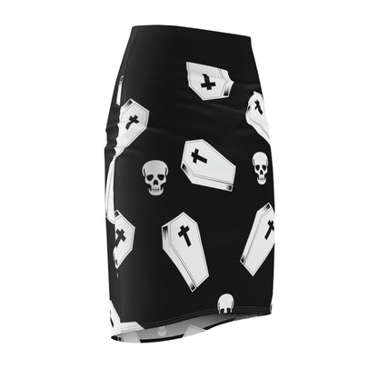 Coffin and White Skull Pencil Skirt -(Large Print)