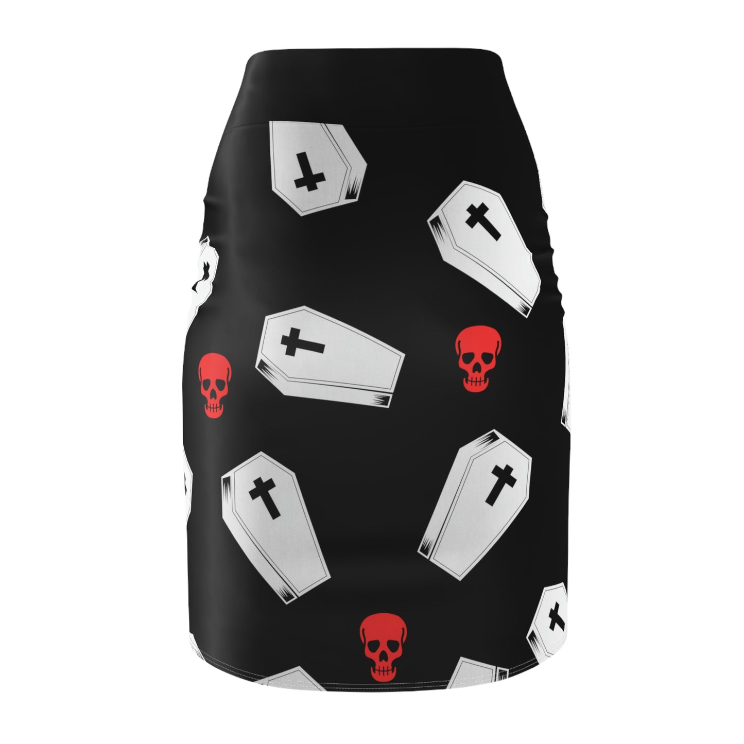 Coffin and Red Skull Pencil Skirt -(Large Print)