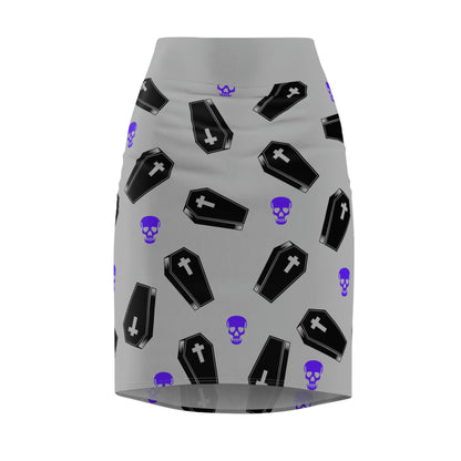 Coffin and Purple Skulls Pencil Skirt