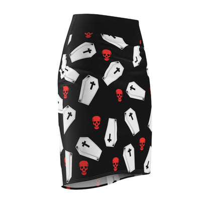 Coffins and Red Skulls Pencil Skirt