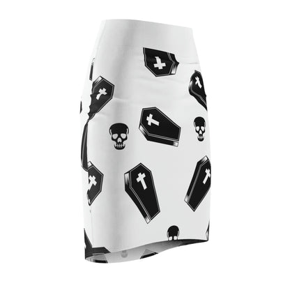 Coffin and Black Skull Pencil Skirt -(Large Print)