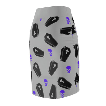 Coffin and Purple Skulls Pencil Skirt