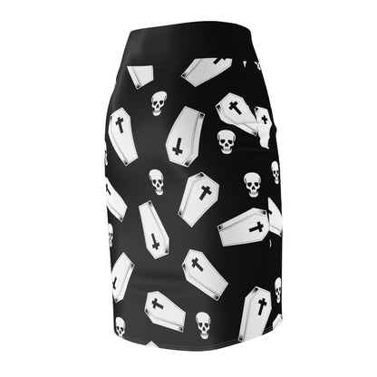 Coffin and Skulls B&W Pencil Skirt