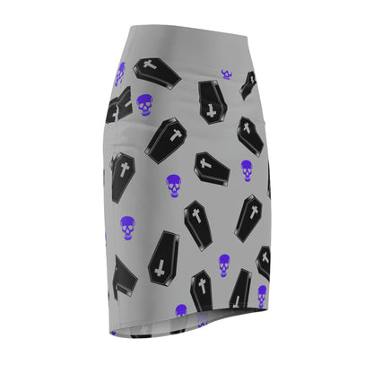 Coffin and Purple Skulls Pencil Skirt