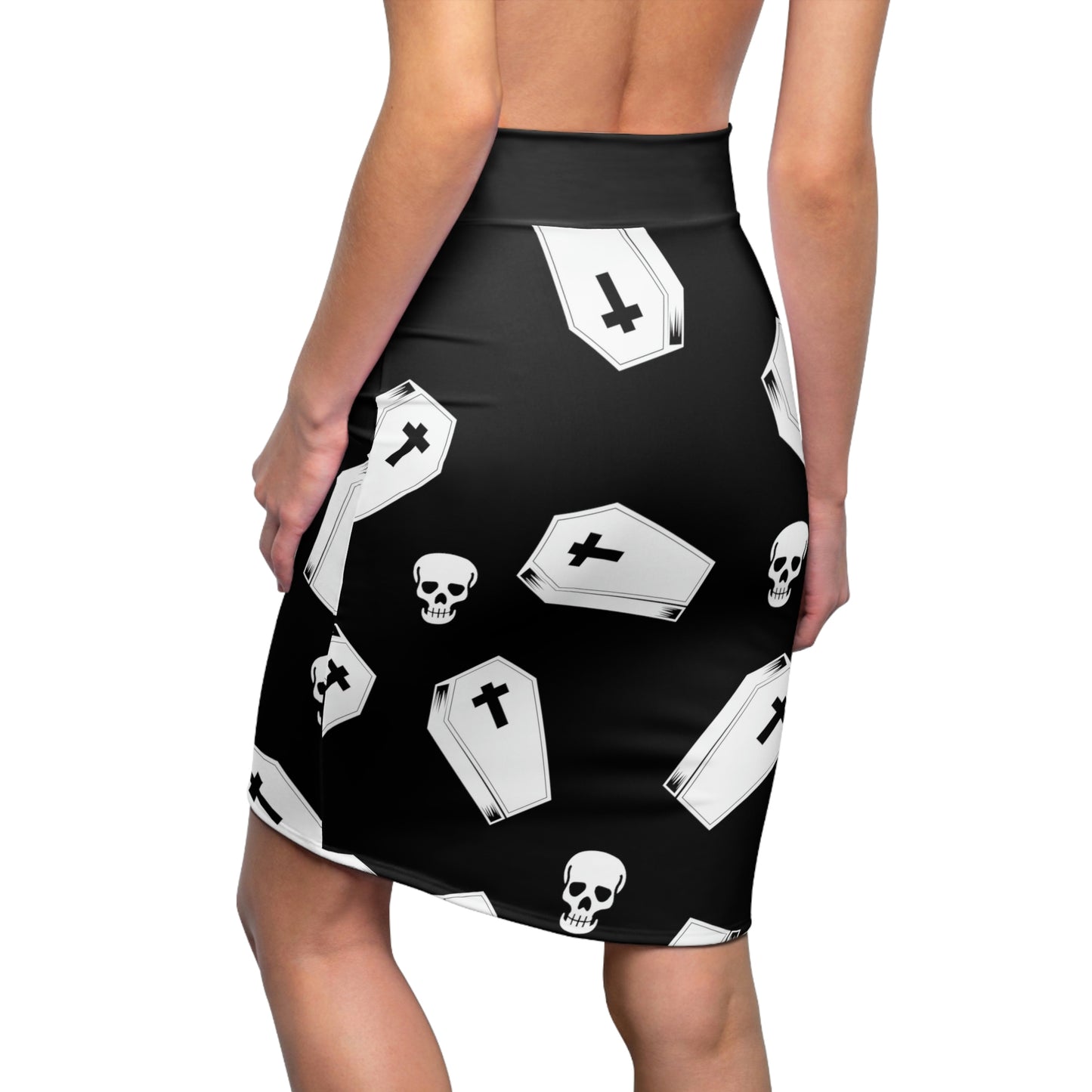 Coffin and White Skull Pencil Skirt -(Large Print)