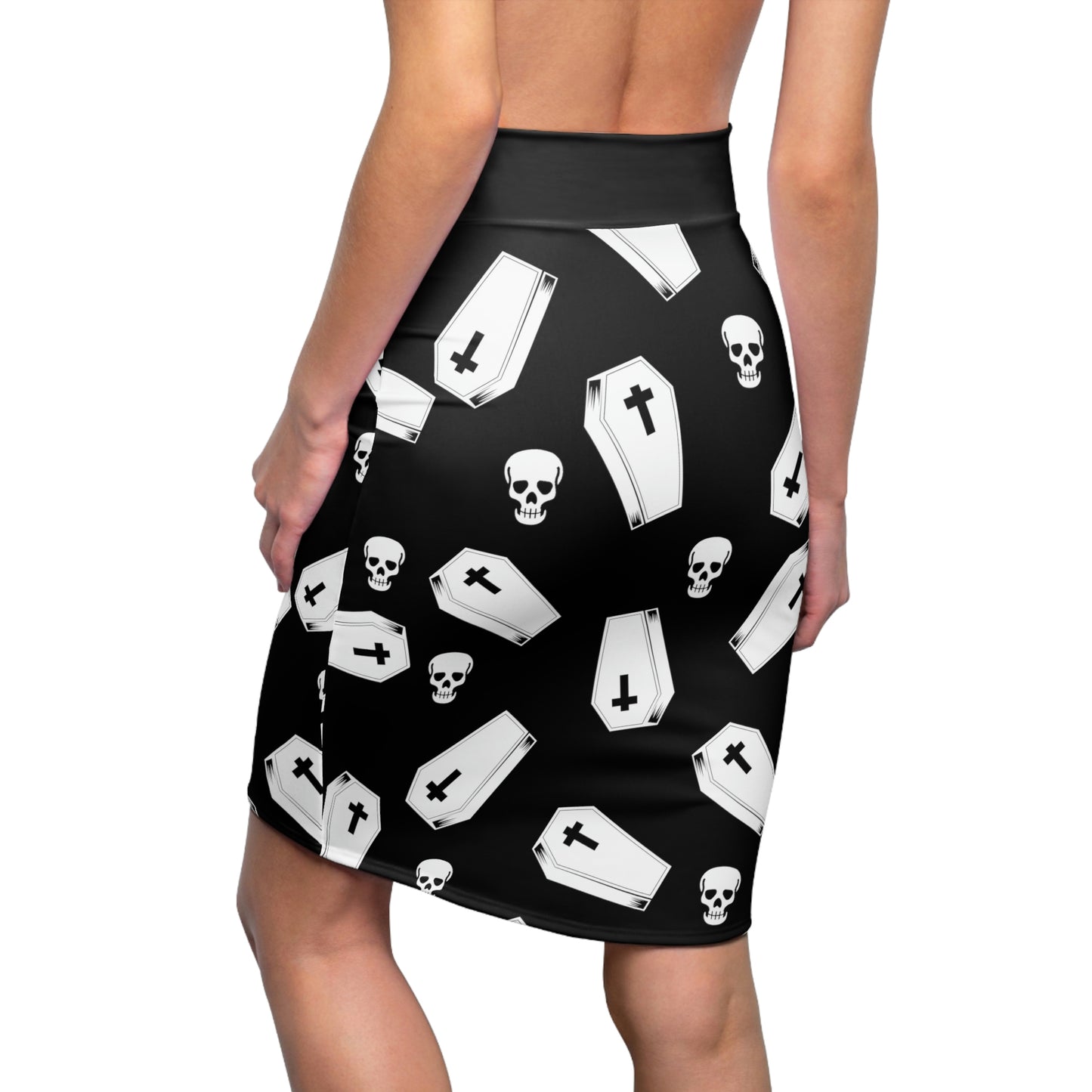 Coffin and Skulls B&W Pencil Skirt