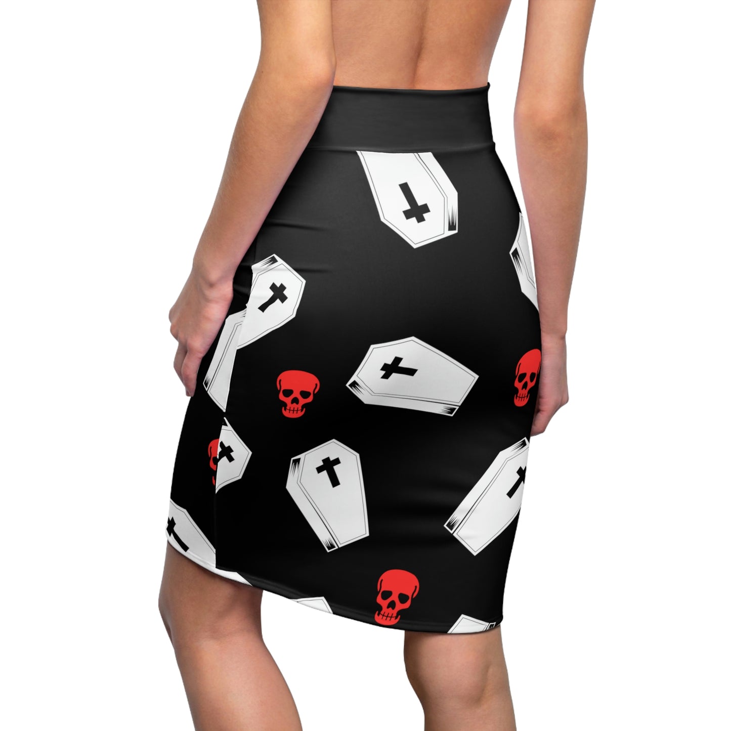 Coffin and Red Skull Pencil Skirt -(Large Print)