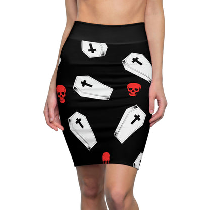 Coffin and Red Skull Pencil Skirt -(Large Print)
