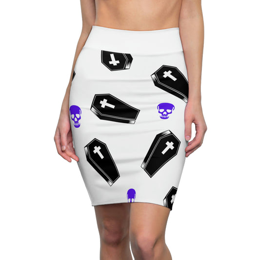 Coffin and Purple Skull Pencil Skirt -(Large Print)
